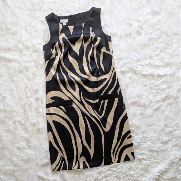 Alyx Dresses & Skirts - Y2K Alyx Limited Satin Zebra Print Black & Tan Shift Cocktail Dress Size 6